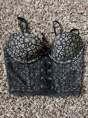 🆕 Victorias Secret Black Lace Longline Bustier Bralette